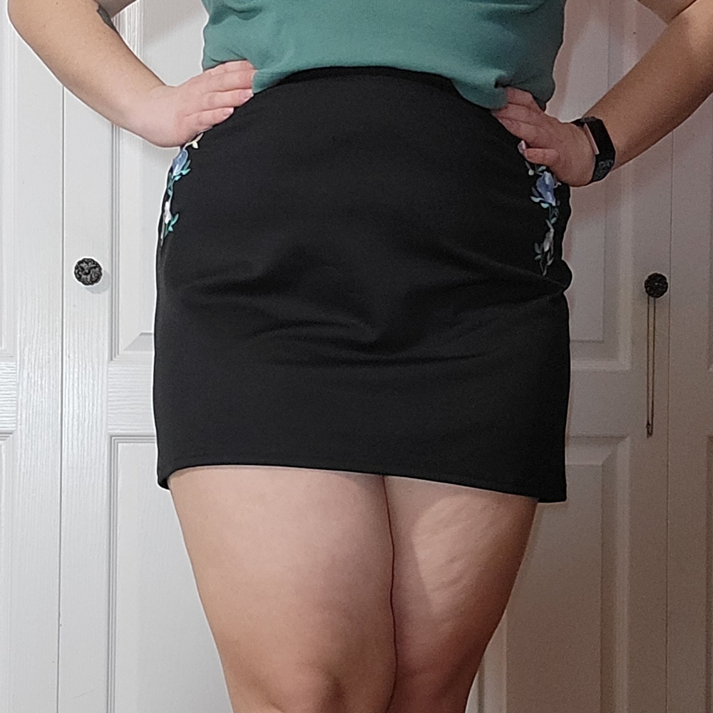 Black Embroidered Mini Skirt